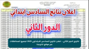 نتائج الدور الثاني.. إعلان نتائج السادس الابتدائي 2025 لجميع المحافظات عبر موقع نتائجنا